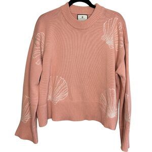 Tuckernuck Pink Seashells Camille Sweater Size Medium Coastal Cotton Embroidered